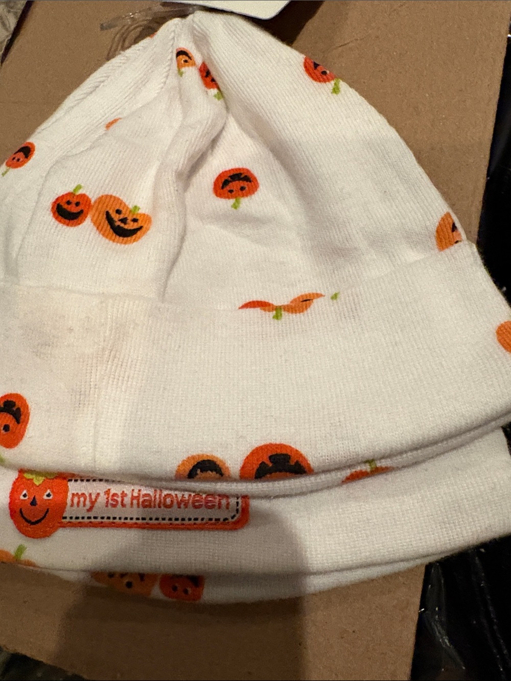 Carter's White Baby Beanie with Orange Pumpkin Print  set off  2 pieces